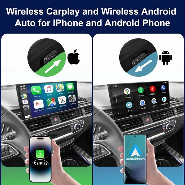 2 in 1 Wireless CarPlay Adapter and Android Auto, Dongle Convert Wired Apple Car Play to Wireless, Plug and Play, Fast Auto Connect, Compatible with iOS 12+ and Android 11+ (Black)