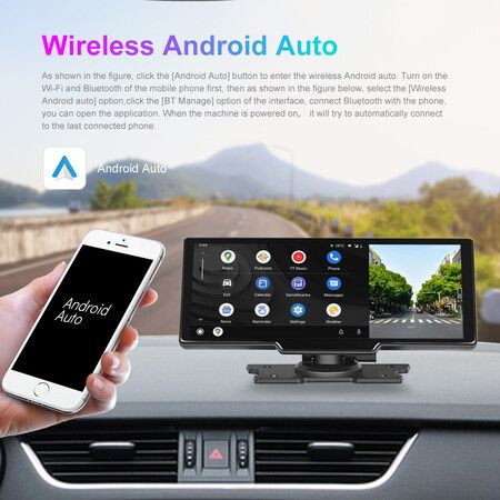 10.26 inch Portable Carplay Screen with Adjustable 4K Front 1080P Rear Camera, 64G TF Card, Carplay Screen for car