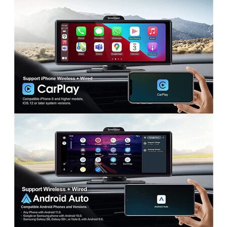 10.26 inch Portable Carplay Screen with Adjustable 4K Front 1080P Rear Camera, 64G TF Card, Carplay Screen for car