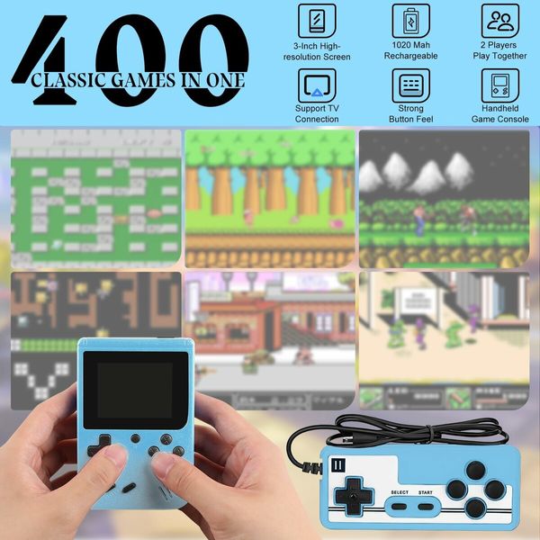 400 Games in 1 Devices, Handheld Console, Support 2 Players Play On Tv (Blue)