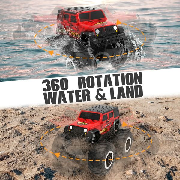 RC Monster Trucks Off-road 2.4 GHz Amphibious Remote Control Car  Beach Lake Pool Toys for Boys Ages 4+