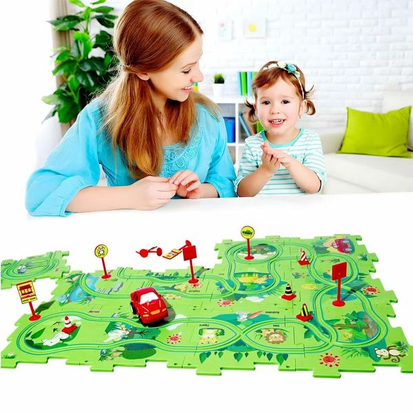 Puzzles for Kids Montessori Toys with Electric Puzzle Car Tracks Play Set Educational Toys Gifts(25 Pcs)