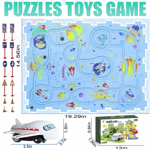 Puzzles for Kids Montessori Toys with Electric Airplane Car Track Play Set Educational Toys Gifts(25 Pcs)