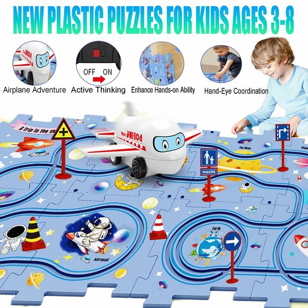 Puzzles for Kids Montessori Toys with Electric Airplane Car Track Play Set Educational Toys Gifts(25 Pcs)