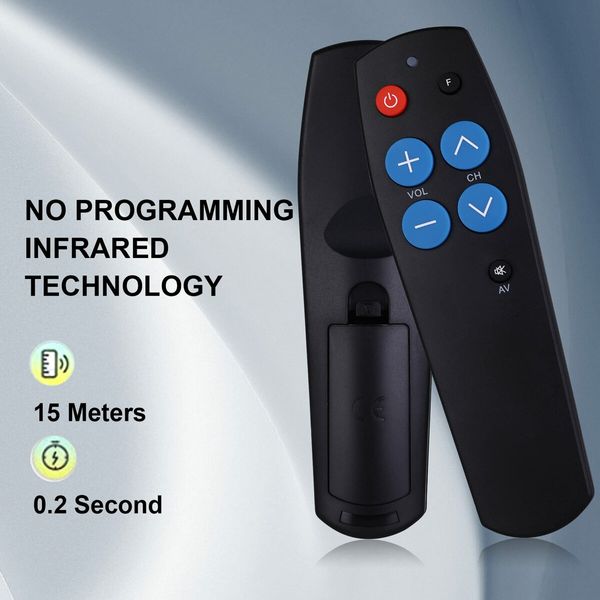 Big Button TV Remote Control - Easy to Use and Set Up - Universal - Basic Television Remote Control - Dementia Friendly Gifts (Black)