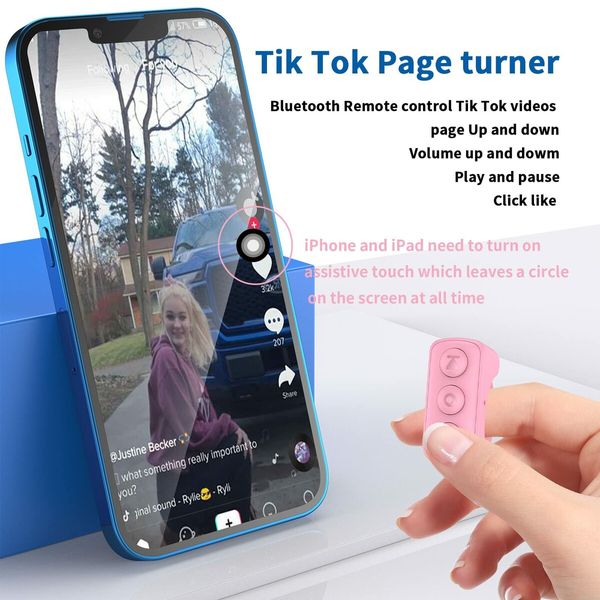 TikTok Scrolling Ring TIK Tok Bluetooth Ring Remote Page Turner clicker for iPhone iPad Camera Wireless Remote Shutter Selfie Button (D01,Pink)