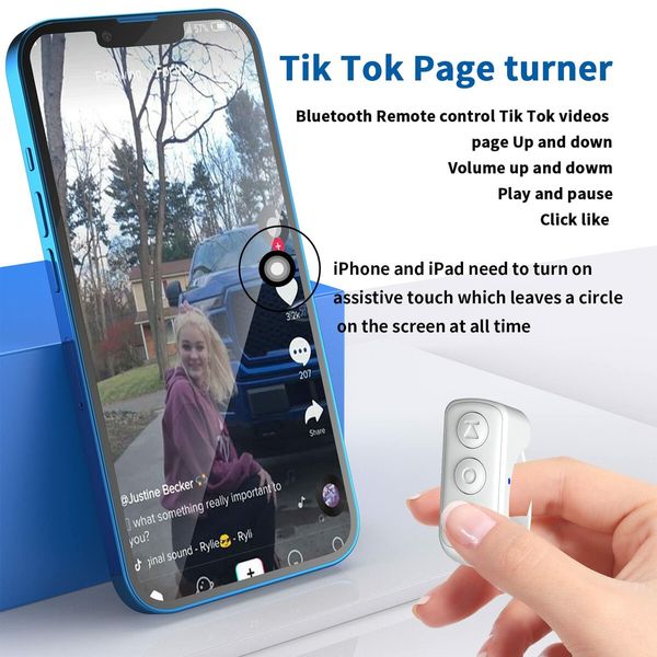 TikTok Scrolling Ring TIK Tok Bluetooth Ring Remote Page Turner clicker for iPhone iPad Camera Wireless Remote Shutter Selfie Button (D01,White)