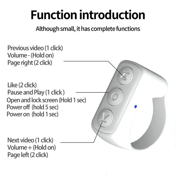 TikTok Scrolling Ring TIK Tok Bluetooth Ring Remote Page Turner clicker for iPhone iPad Camera Wireless Remote Shutter Selfie Button (D01,White)