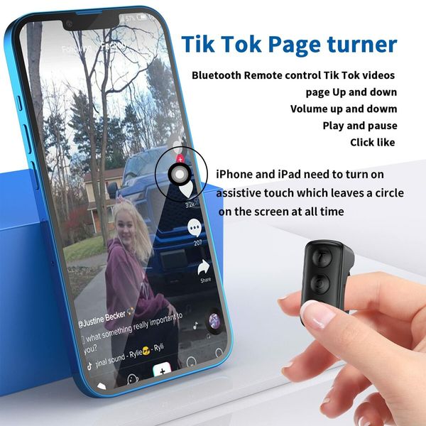 TikTok Scrolling Ring TIK Tok Bluetooth Ring Remote Page Turner clicker for iPhone iPad Camera Wireless Remote Shutter Selfie Button (D01,Black)