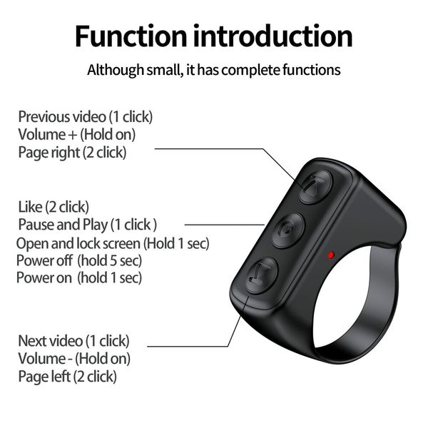 TikTok Scrolling Ring TIK Tok Bluetooth Ring Remote Page Turner clicker for iPhone iPad Camera Wireless Remote Shutter Selfie Button (D01,Black)