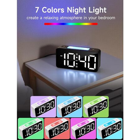 Super Loud Alarm Clock for Heavy Sleepers Adults,Digital Clock with 7 Color NightLight for Kids,Teens (White+RGB)