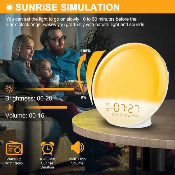 Sunrise Alarm Clock, Wake Up Light with Sunrise and Sunset Simulation for Heavy Sleepers Adults Kids