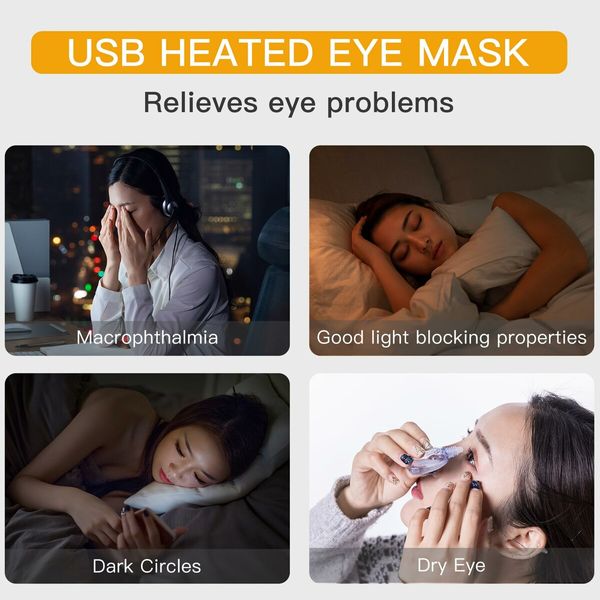 Heated Eye Mask USB Powered Steam Warm Compress Eye Heating Pad, Relieve Dry Eye  Puffy Eyes Travel Work