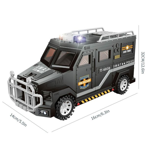 Boys Piggy Bank - Coin Money Storage - Police Swat Car - Toy Money Box with Password- Black