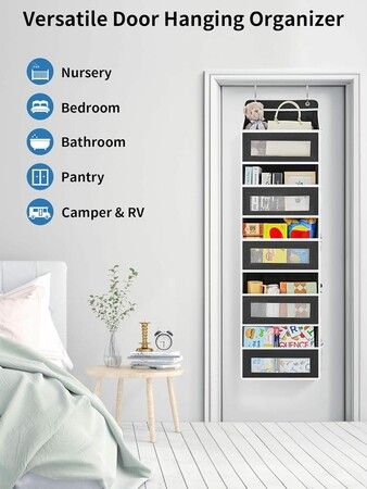 1-Dark Grey Over Door Organizer with 5 Large Pockets 10 Mesh Side Pockets, 44 lbs Weight Capacity Hanging Storage Organizer for Kids Toys, Shoes