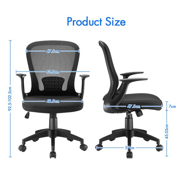 Mesh Office Chair Ergonomic Gaming Armchair Mid Back Work Study Desk Computer Seat Home Executive Task Swivel Tilt Lumbar Support Armrest Black