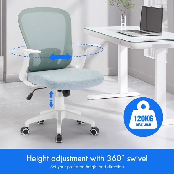 Mesh Office Chair Mid Back Gaming Armchair Work Study Desk Computer Seat Ergonomic Home Executive Task Swivel Tilt Lumbar Support Armrest