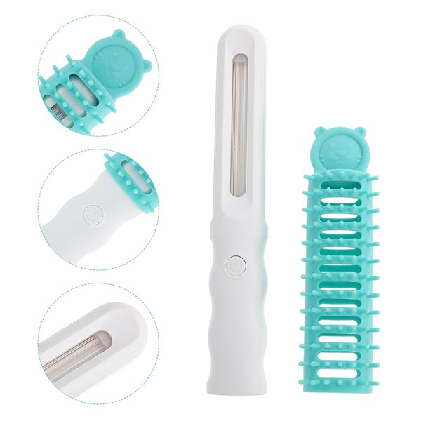 Dog Cat Brushes Comb Groom Massagers Massagers slicker brush self- cleaning slicker brush Massager Pets Hair AAA Battery Col.GREEN