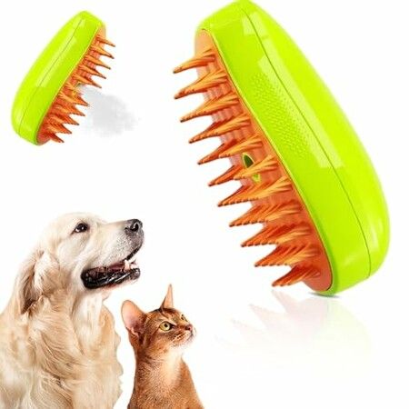 3 In1 Spray Cat Brush Steamy Cat Brush Self Cleaning Cat for Massage Li-Battery Powered Cat Grooming Brush for Removing Tangled and Loose Hair(Green)