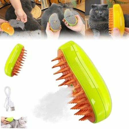 3 In1 Spray Cat Brush Steamy Cat Brush Self Cleaning Cat for Massage Li-Battery Powered Cat Grooming Brush for Removing Tangled and Loose Hair(Green)