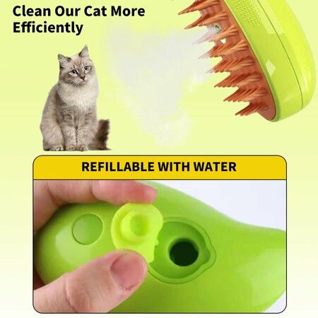 3 In1 Spray Cat Brush Steamy Cat Brush Self Cleaning Cat for Massage Li-Battery Powered Cat Grooming Brush for Removing Tangled and Loose Hair(Green)