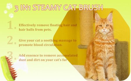 3 In1 Spray Cat Brush Steamy Cat Brush Self Cleaning Cat for Massage Li-Battery Powered Cat Grooming Brush for Removing Tangled and Loose Hair(Green)