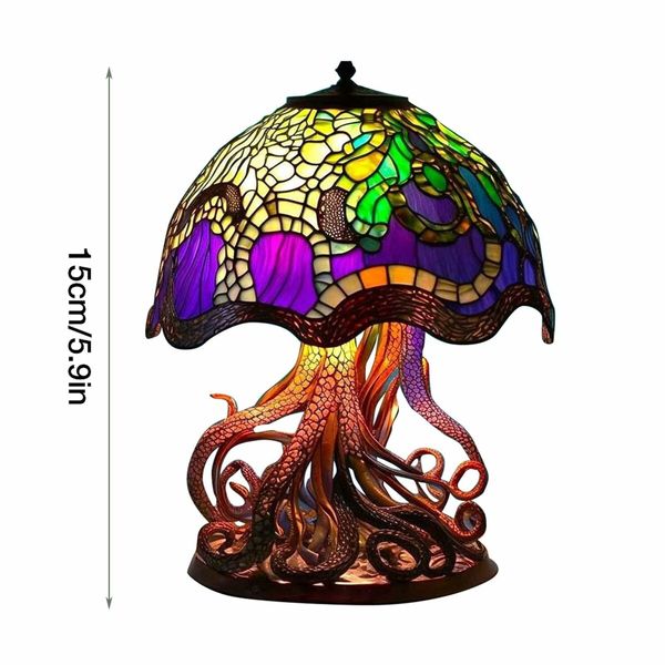 Stained Glass Plant Series Table Lamp, Painting Glass Mushroom Table Lamp Vintage Desk Lamps Decorative Bedside Lamp for Bedroom Living Room Home Office Decor