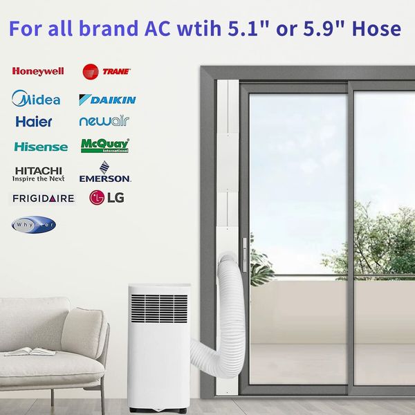 67-220cm Air Conditioner Sliding Door AC Vent Kit, Universal Adjustable PVC Balcony Seal Kit Plates  5.1" and 5.9" Diameter Portable AC Exhaust Hose