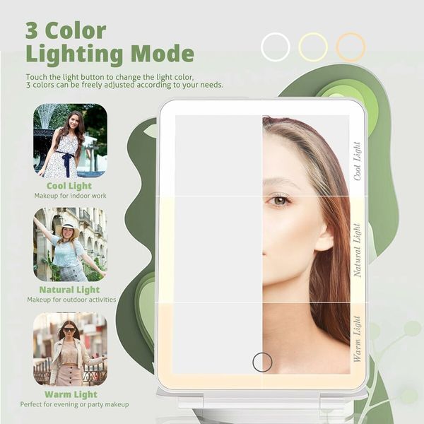 Travel Mirror for Makeup, Rechargeable Light up Mirror with 72 LED Lights and 1000mAh Batteries (White)