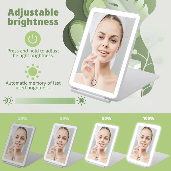 Travel Mirror for Makeup, Rechargeable Light up Mirror with 72 LED Lights and 1000mAh Batteries (White)