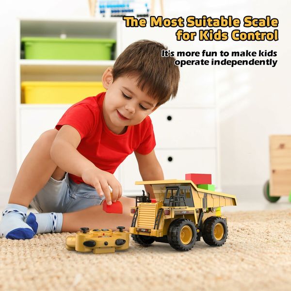 Remote Control Dump Truck Toy - 2 Rechargeable Batteries RC Trucks 9 Channel with Lights & Sounds,Construction Vehicles Gift,Age 3+