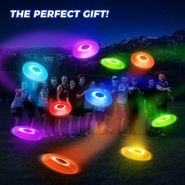 Glow in The Dark LED Flying Disc - 7 Dynamic Modes, 7 Colors, IP65 Waterproof, Perfect Birthday & Camping Gift  - Outdoor Games & Cool Toys