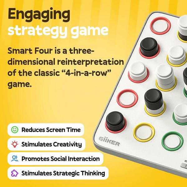 Smart Four, 3D AI Powered 4 in a Row Game, Strategy Board Games for Kids Age 6+ Family Game Night