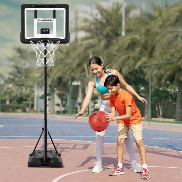 1.6-2m Basketball Hoop Ring Stand System with Scoreboard Rim Net Ball Portable Backboard Kids Adults Training Station Playground Adjustable Height