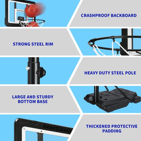 1.6-2m Basketball Hoop Ring Stand System with Scoreboard Rim Net Ball Portable Backboard Kids Adults Training Station Playground Adjustable Height