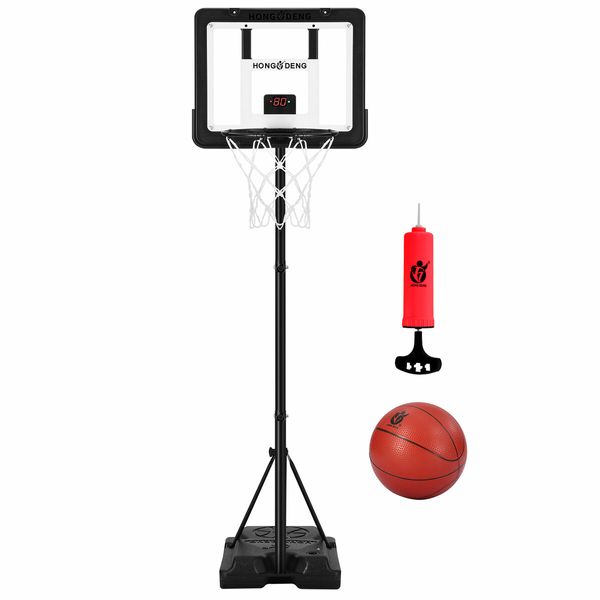 1.6-2m Basketball Hoop Ring Stand System with Scoreboard Rim Net Ball Portable Backboard Kids Adults Training Station Playground Adjustable Height