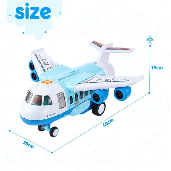 Plane Cargo Toy Set with Fire Trucks Jet Aircraft Storage Transport Airplane Aeroplane Carrier Educational Toy Learning Playset with Mist Spray Light Music