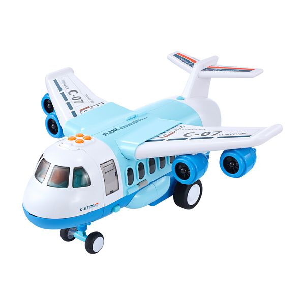 Plane Cargo Toy Set with Fire Trucks Jet Aircraft Storage Transport Airplane Aeroplane Carrier Educational Toy Learning Playset with Mist Spray Light Music