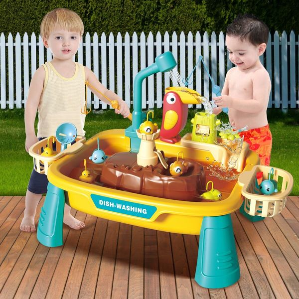 Fishing Game Table Toy With Running Water Children Role Play Electric Pool Outdoor Backyard Activity Pretend Set