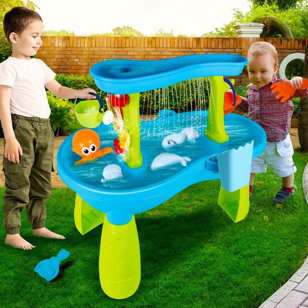 Sand Water Play Table 2 Tier Pool Toys Educational Beach Preschool Activity Summer Outdoor Backyard Kids Pretend Set