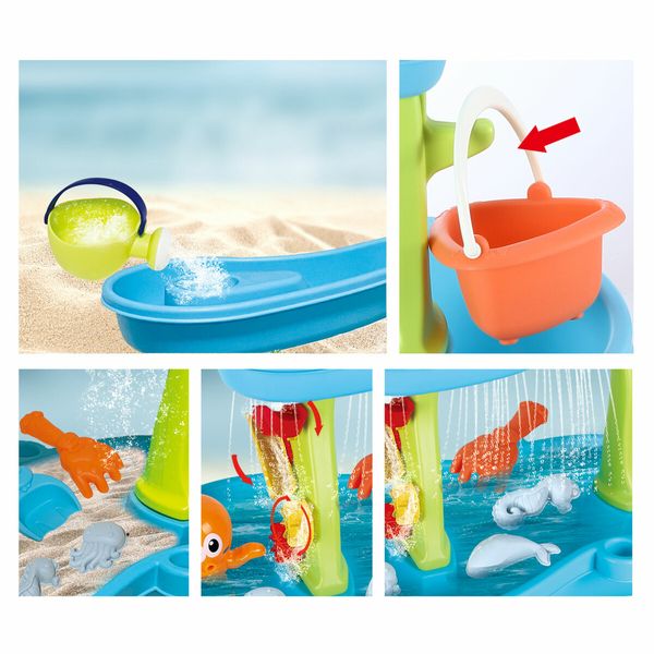 Sand Water Play Table 2 Tier Pool Toys Educational Beach Preschool Activity Summer Outdoor Backyard Kids Pretend Set