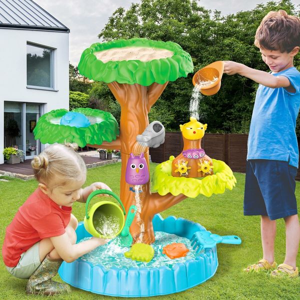 Tree Water Table Sand Play Toy Set Educational Beach Preschool Activity Summer Outdoor Backyard for Kids