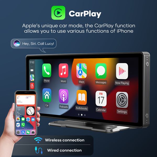 10.26 Inch Portable Car Stereo Radio Apple Carplay Android Auto MP5 Player Bluetooth Head Unit Audio System Touchscreen with Camera