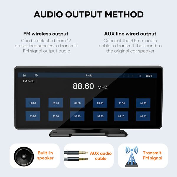 10.26 Inch Portable Car Stereo Radio Apple Carplay Android Auto MP5 Player Bluetooth Head Unit Audio System Touchscreen with Camera