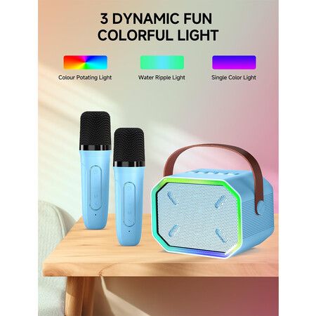 Karaoke Machine for Kids and Adults, Mini Portable Bluetooth Speaker with 2 Wireless Microphones for Girls Boys Age 6+ Blue