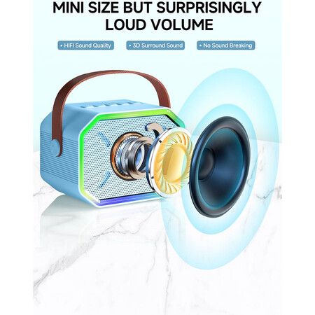 Karaoke Machine for Kids and Adults, Mini Portable Bluetooth Speaker with 2 Wireless Microphones for Girls Boys Age 6+ Blue