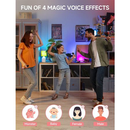 Karaoke Machine for Kids and Adults, Mini Portable Bluetooth Speaker with 2 Wireless Microphones for Girls Boys Age 6+ Pink