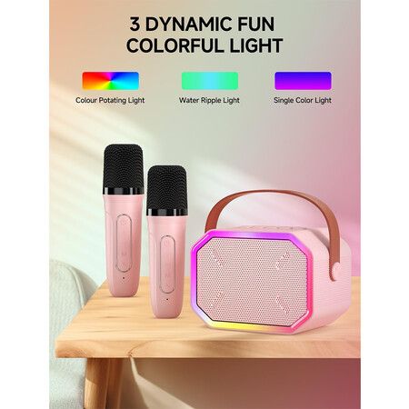 Karaoke Machine for Kids and Adults, Mini Portable Bluetooth Speaker with 2 Wireless Microphones for Girls Boys Age 6+ Pink