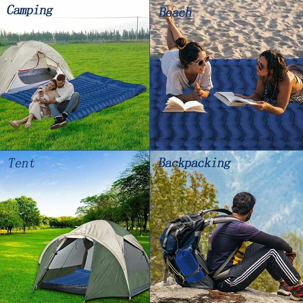 Self Inflating Sleeping Camping Mattress Pad with Built-in Foot Pump for Camping Blue