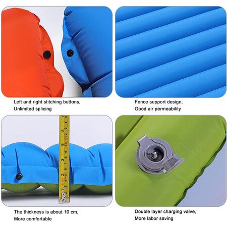 Self inflating Air Mattress Wide Sleeping Pad Splice Inflatable Bed Beach Camping Mat Blue